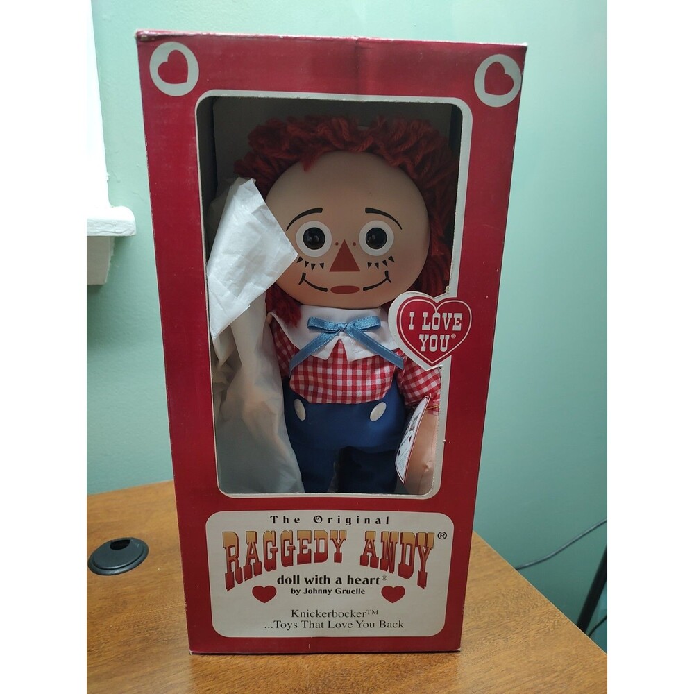 1995 Knickerbocker Raggedy Andy Doll Johnny Gruelle Hasbro Porcelain Face 13" T